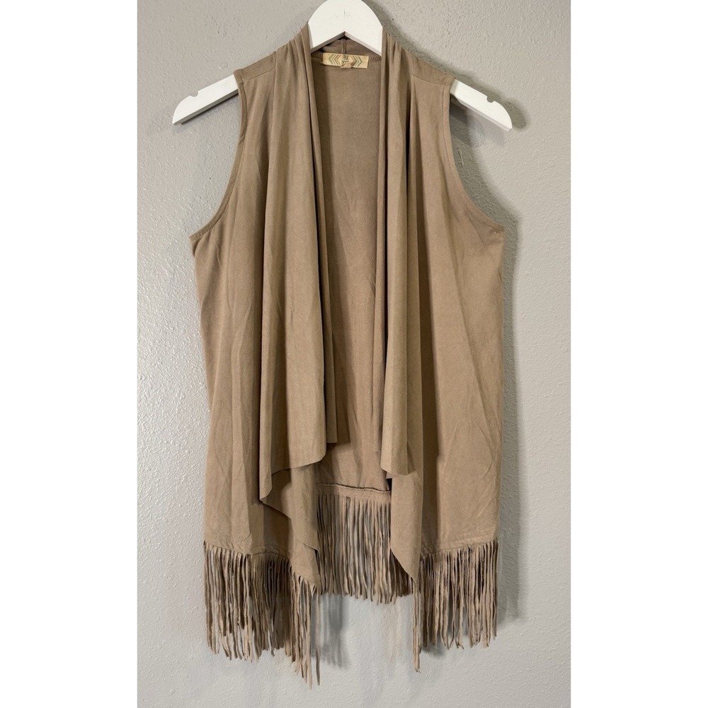 Pink Rose Faux Suede Fringe Vest XS Boho Western Cowgirl Draped Festival